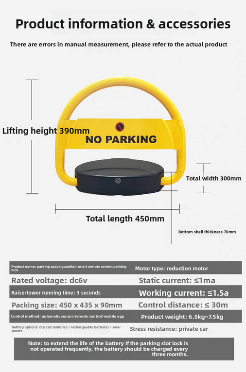 Premium Stainless Steel Modern Remote Control Safety Parking Lock for Office Buildings