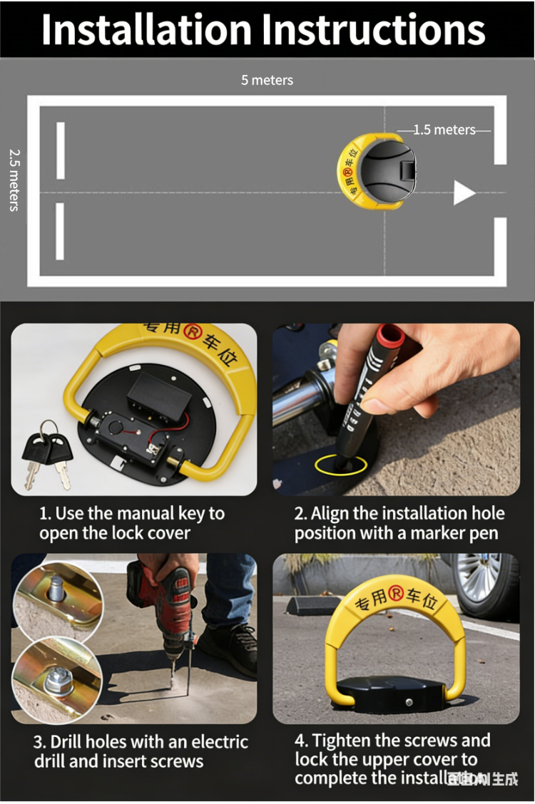 Customized Automatic Remote Controlled Parking Space Lock for Large-Scale Projects